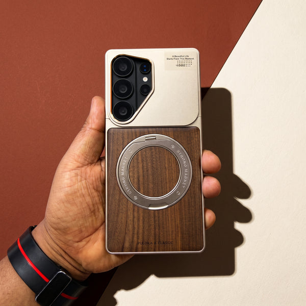 Metal Wood Magnetic Stand Case