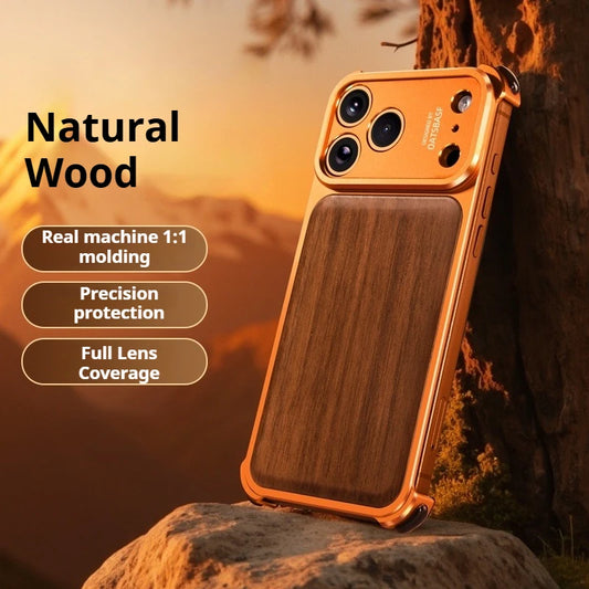 Wood And Metal Magnetic Phone Case For iPhone 17Pro Max